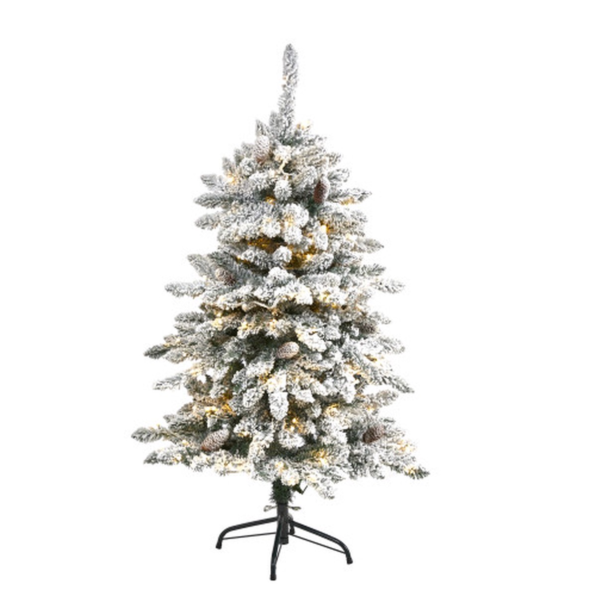 4 Pre-Lit Flocked Livingston Fir with Cones Artificial Christmas Tree, Warm LED Lights