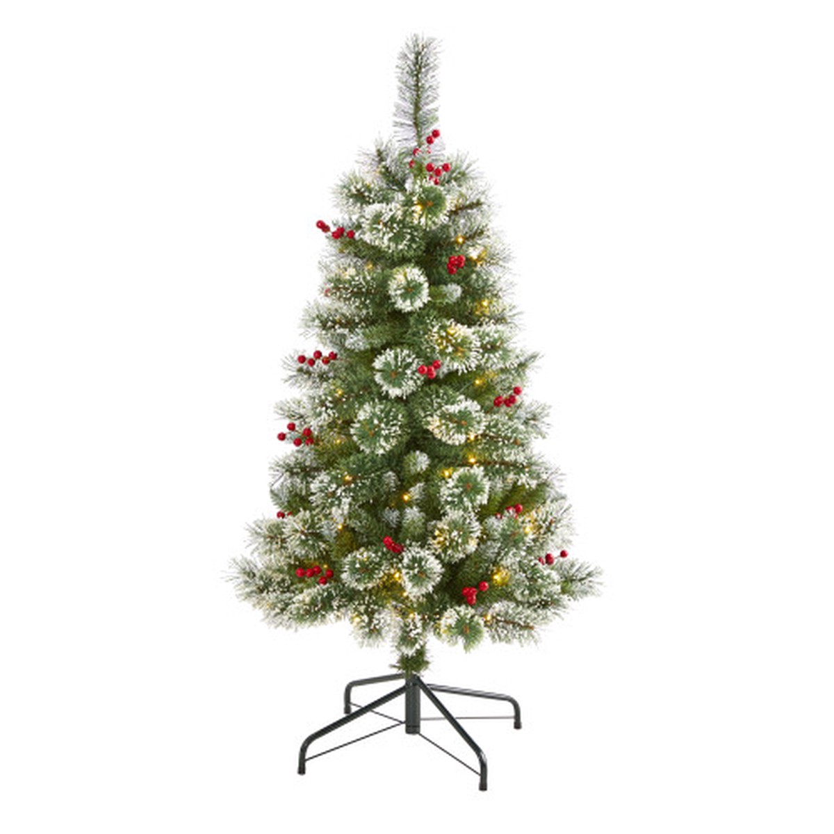 4 Pre-Lit Frosted Swiss Pine with Berries Artificial Christmas Tree, Clear LED Lights