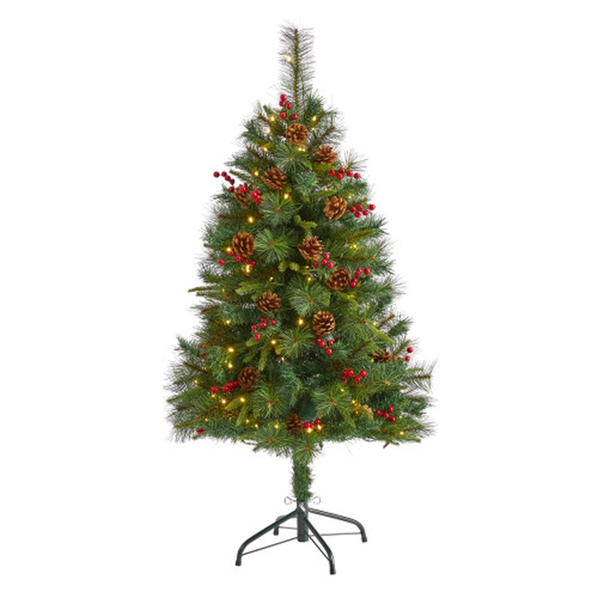 4 Pre-Lit Pinecone and Berry Pine Artificial Christmas Tree, Clear LED Lights