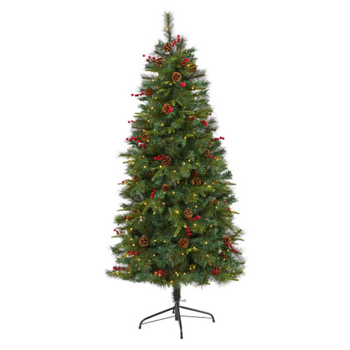 6 Pre-Lit Pinecone and Berry Pine Artificial Christmas Tree, Clear LED Lights