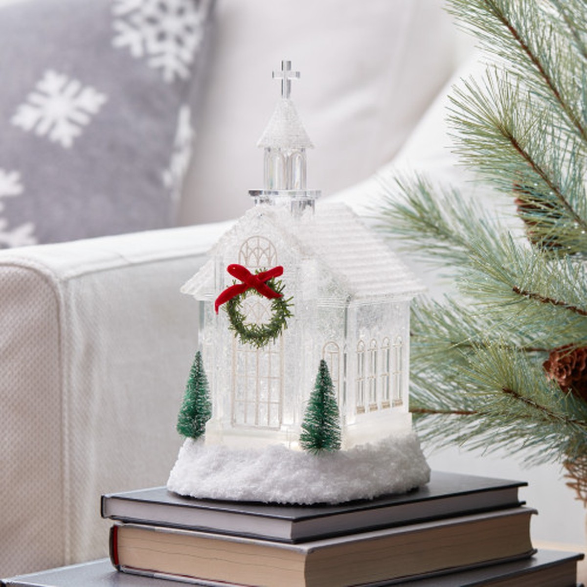 LED Lighted Church Snow Globe – 10.5″ – Clear
