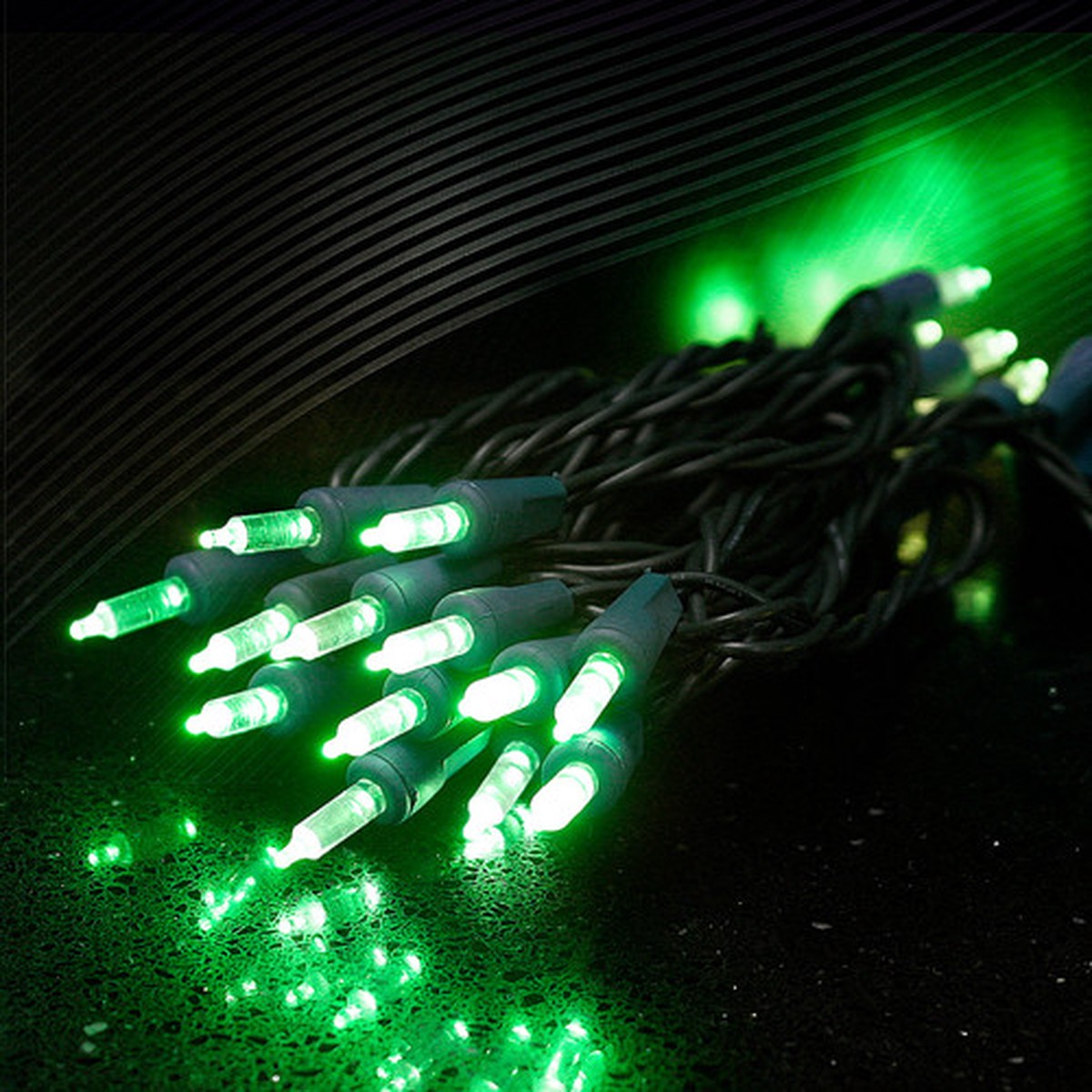 LED T5 Mini Christmas Lights – Green – 17′ Green Wire – 50ct