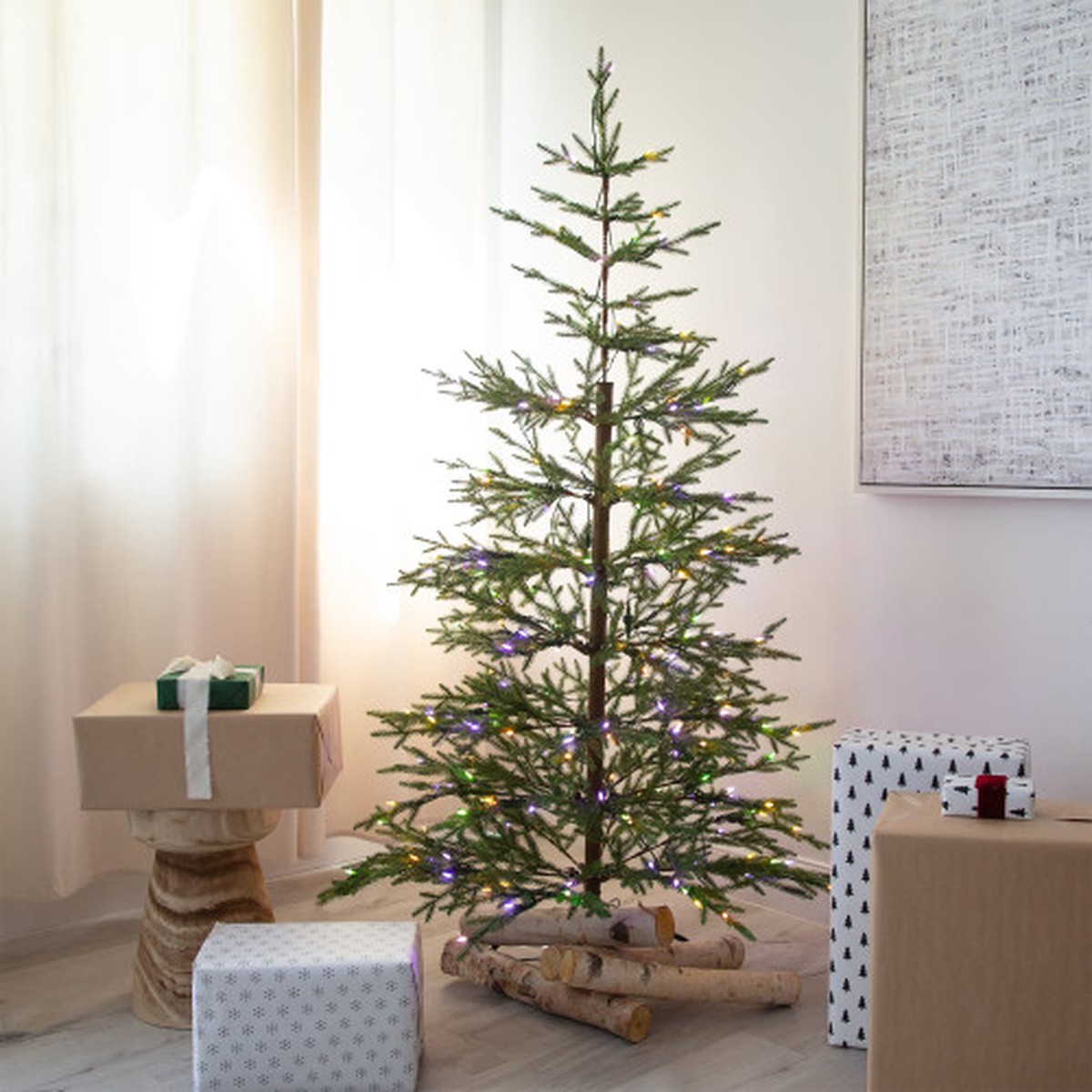Pre-lit Medium Fresh Cut Fir Artificial Christmas Tree – 6 – Dual Color LED Lights