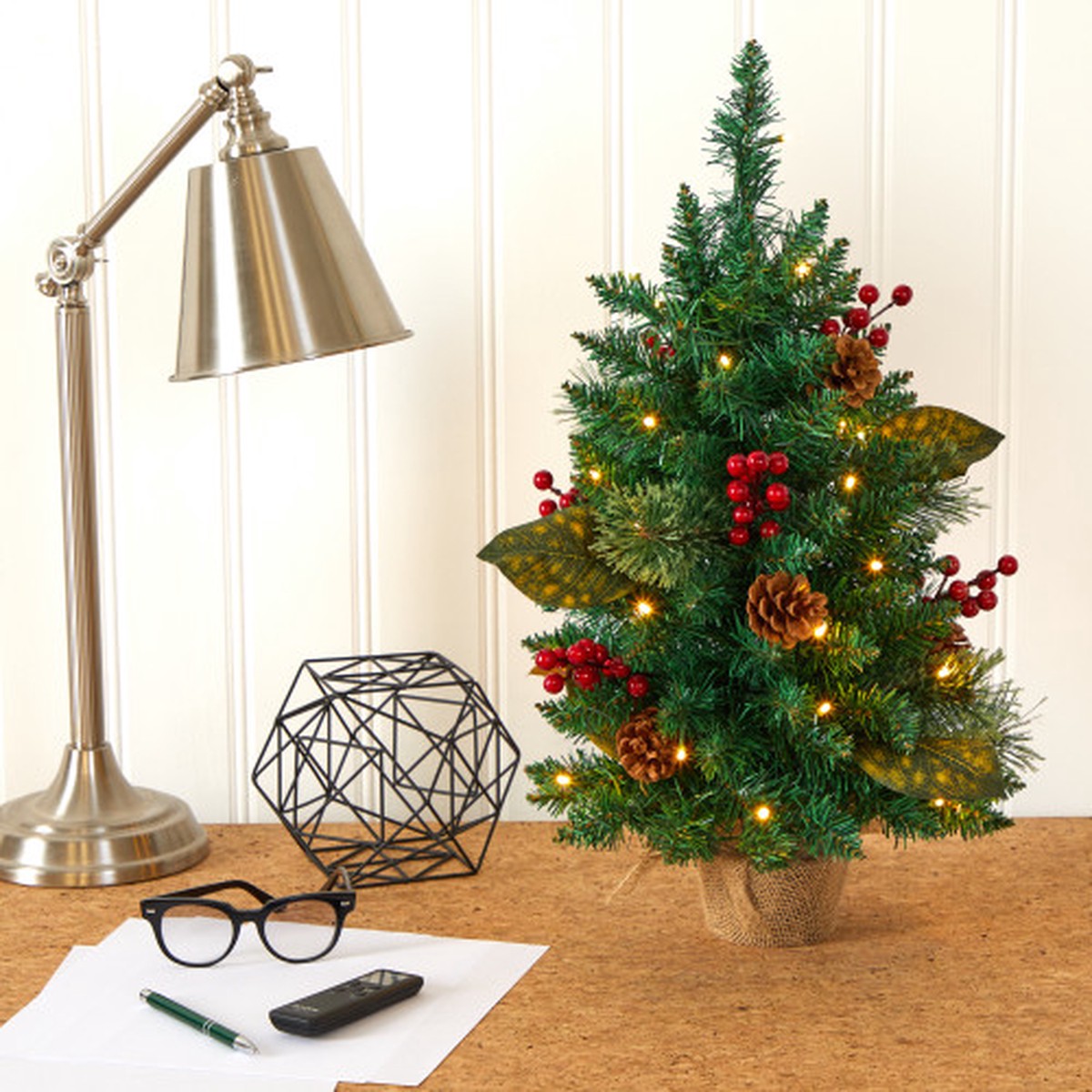 Pre-Lit Medium Pine Artificial Potted Christmas Tree - 2' - Clear Lights