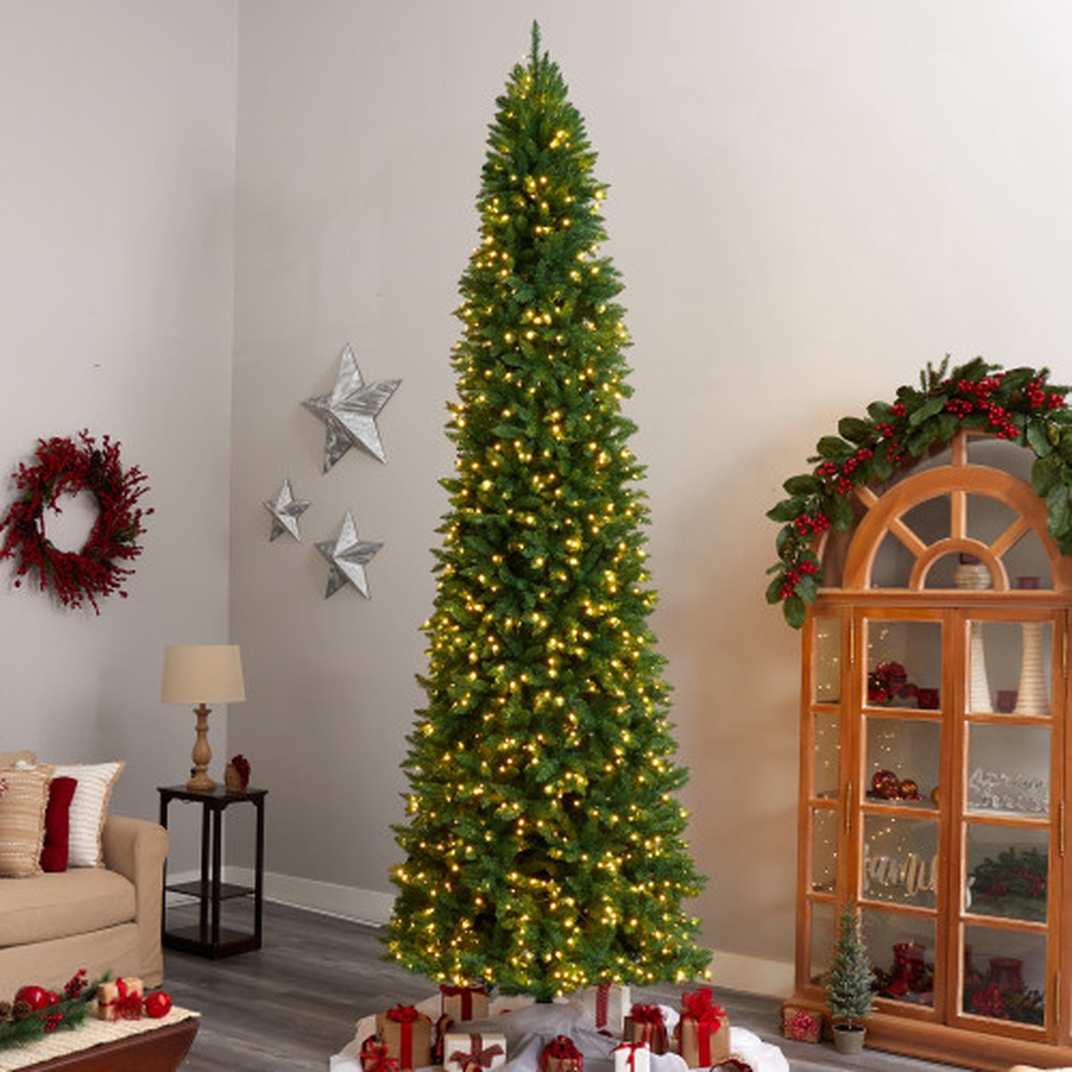 Pre-Lit Slim Mountain Pine Artificial Christmas Tree - 12' - Clear LED Lights