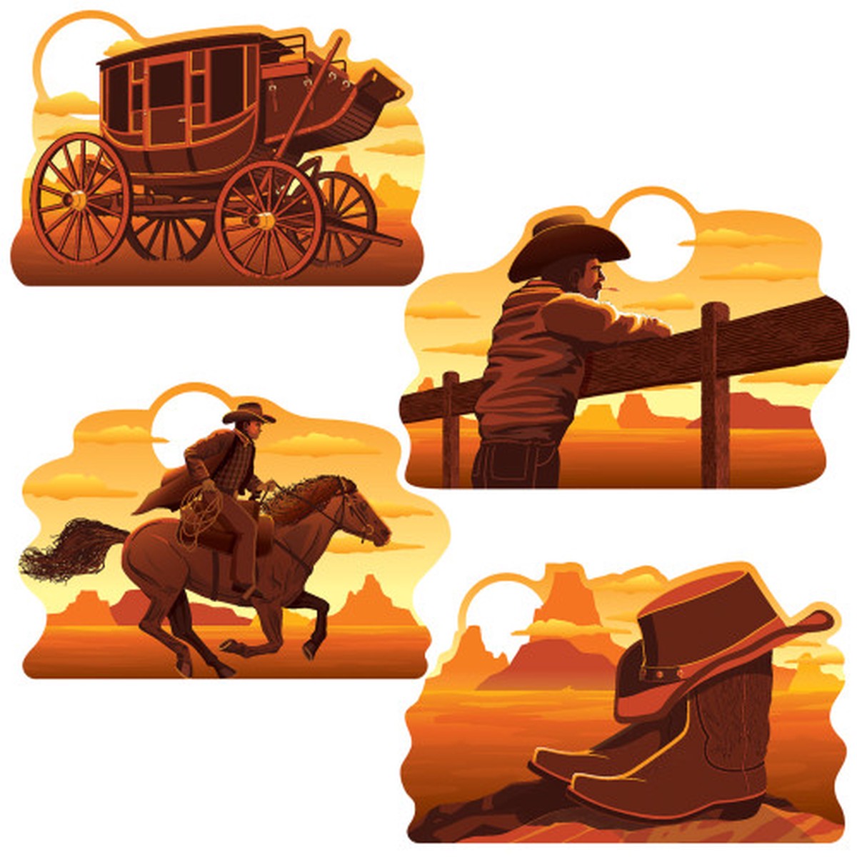 Wild West Cutout Wall Decorations – 11″ – Orange and Brown – Pack of 12