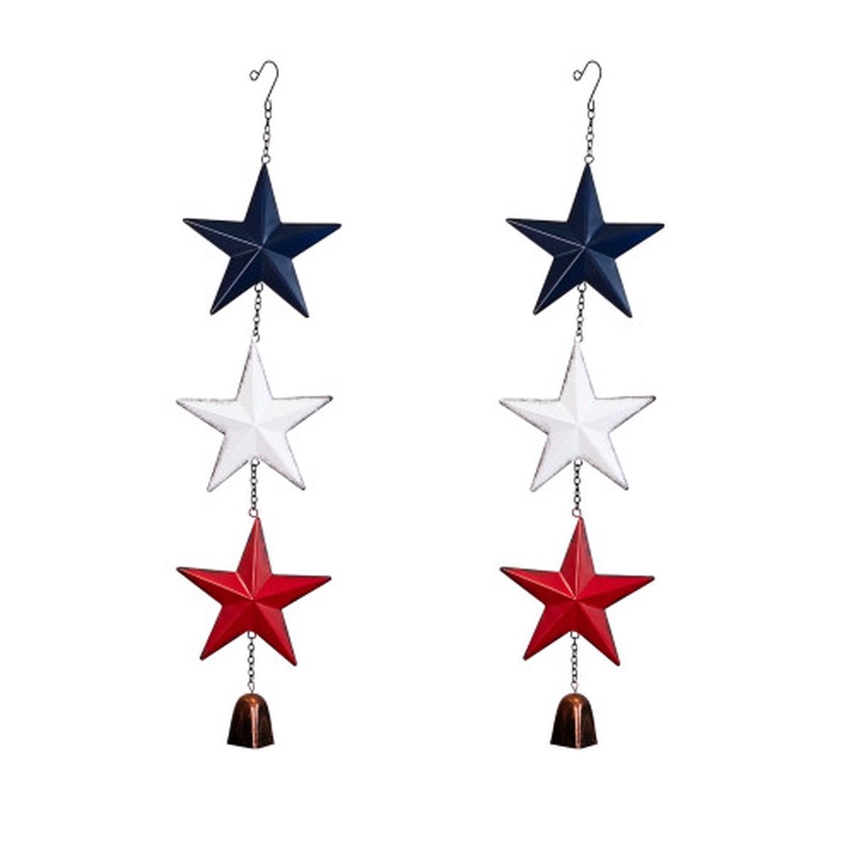 26″ Metal Stars and Bell Hanging Patriotic Wind Chime Decorations – Set of 2