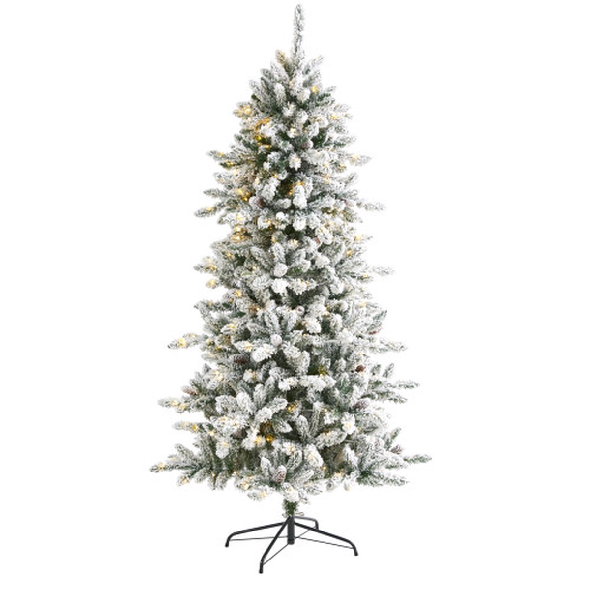 6.5 Pre-Lit Flocked Livingston Fir with Cones Artificial Christmas Tree, Clear LED Lights