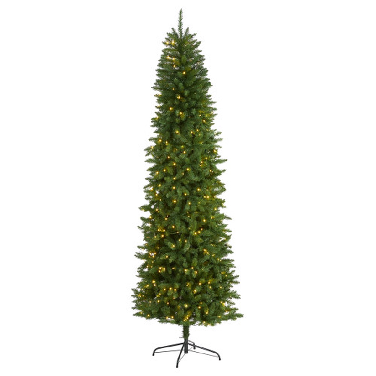 8 Pre-Lit Green Slim Mountain Pine Artificial Christmas Tree, Warm Clear LED Lights