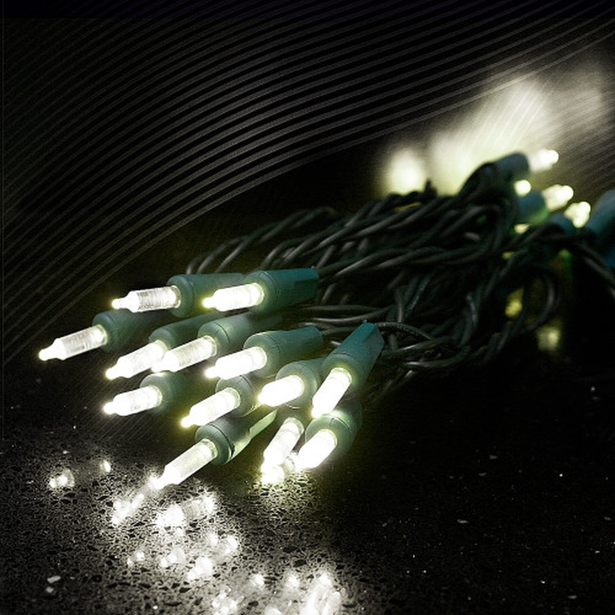 LED T5 Mini Christmas Lights – Pure White – 17′ Green Wire – 50ct