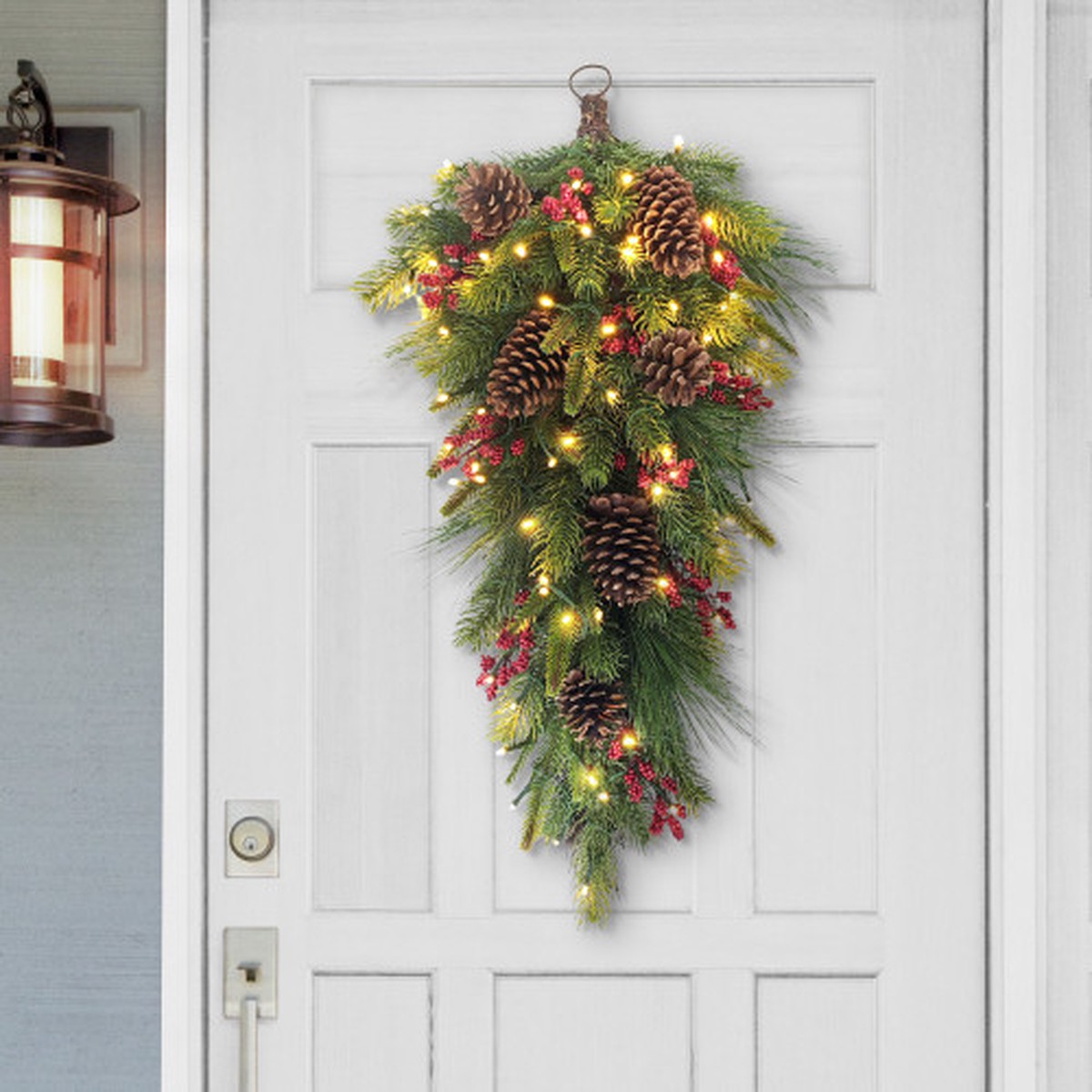 Pre-Lit Pinecones and Berries Artificial Banister Christmas Swag – 28″ – Warm White LED Lights