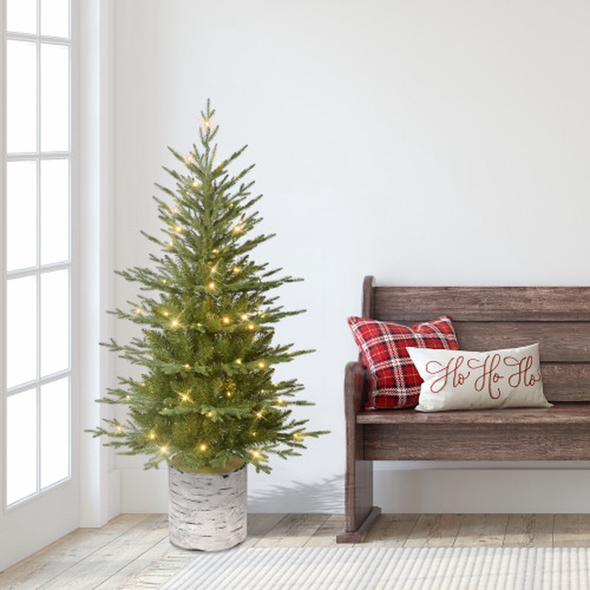 Pre-lit Potted Slim Arctic Fir Artificial Christmas Tree – 4.5 – White LED Lights
