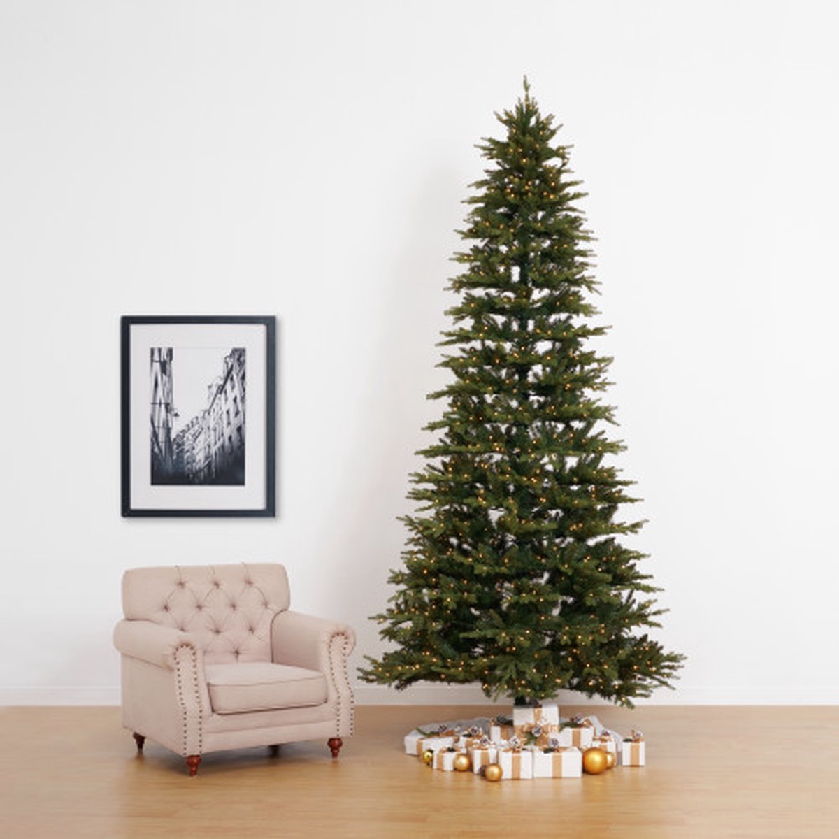 Pre-Lit Slim Belgium Fir Artificial Christmas Tree - 11' - Clear LED Lights