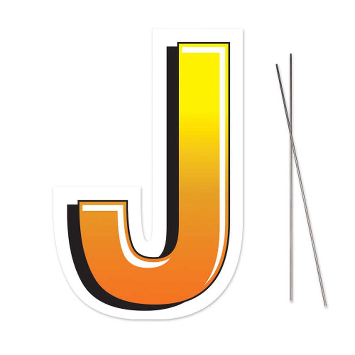 18″ Yellow and Black Letter “J” Plastic Yard Sign with Metal Stakes