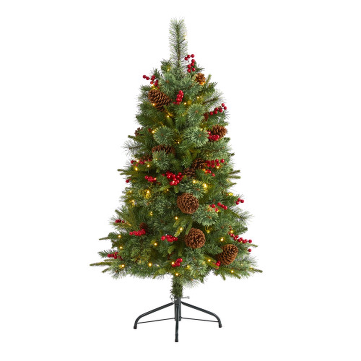 4 Pre-Lit Norway Cone and Berry Pine Artificial Christmas Tree, Clear LED Lights