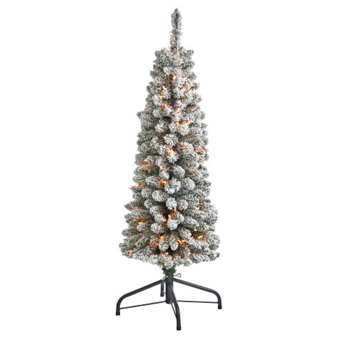 4 Pre-Lit Pencil Flocked Artificial Christmas Tree, Clear LED Lights
