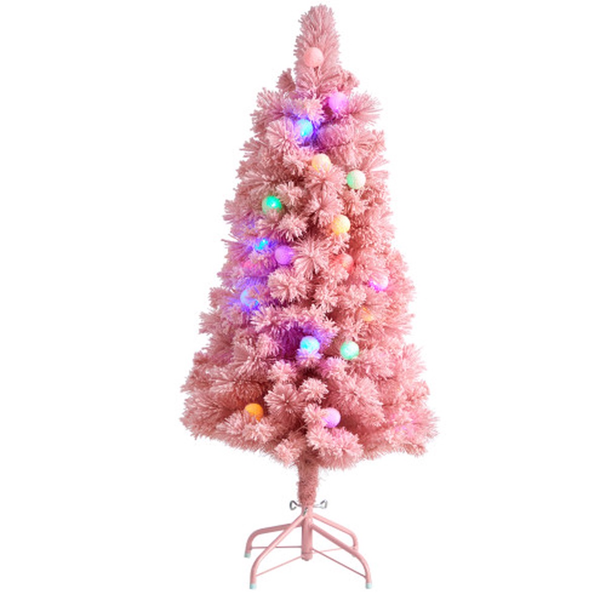 4 Pre-Lit Pink Flocked Artificial Christmas Tree, Multicolor LED Lights