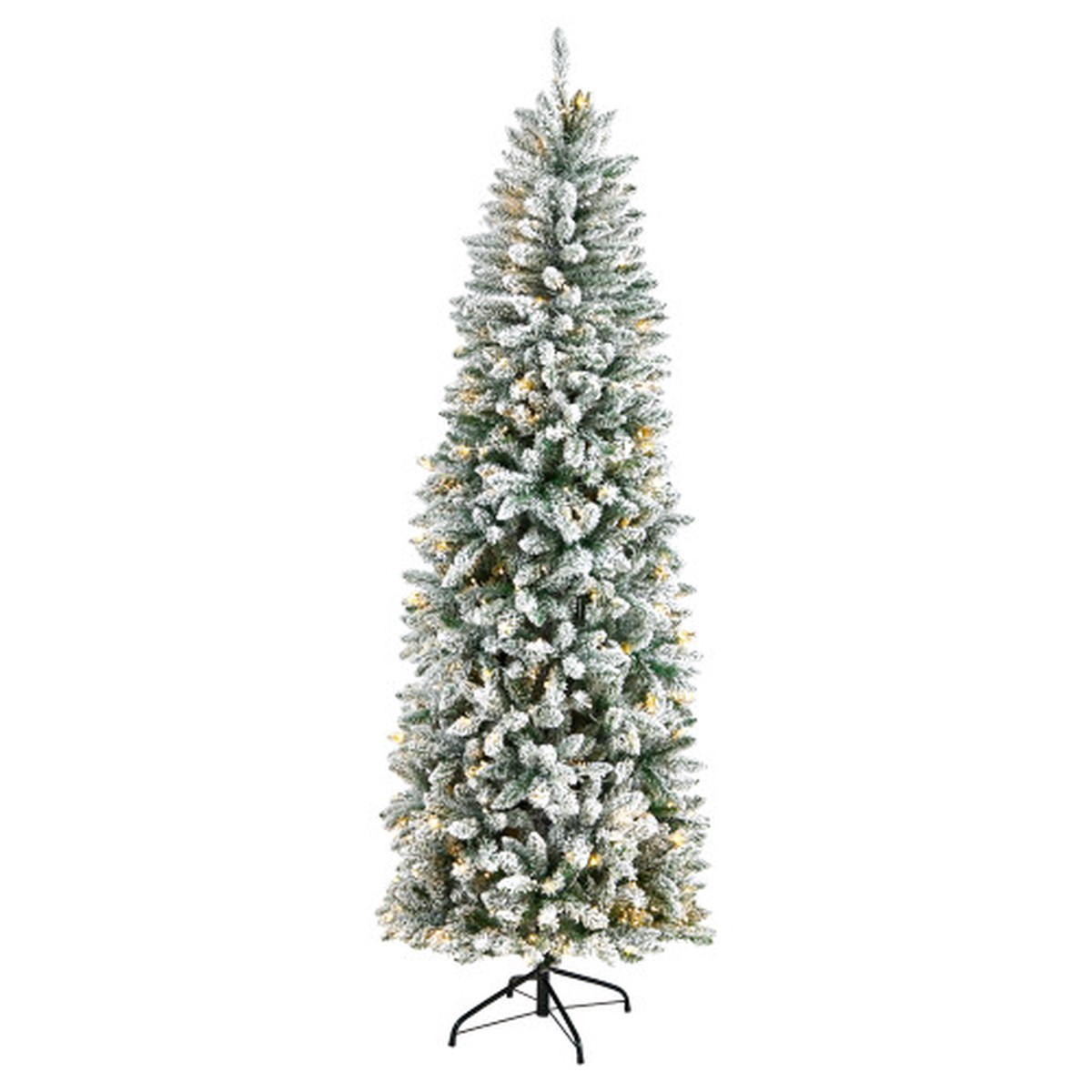7′ Pre-Lit Flocked Slim Montreal Artificial Christmas Tree, Warm Clear LED Lights