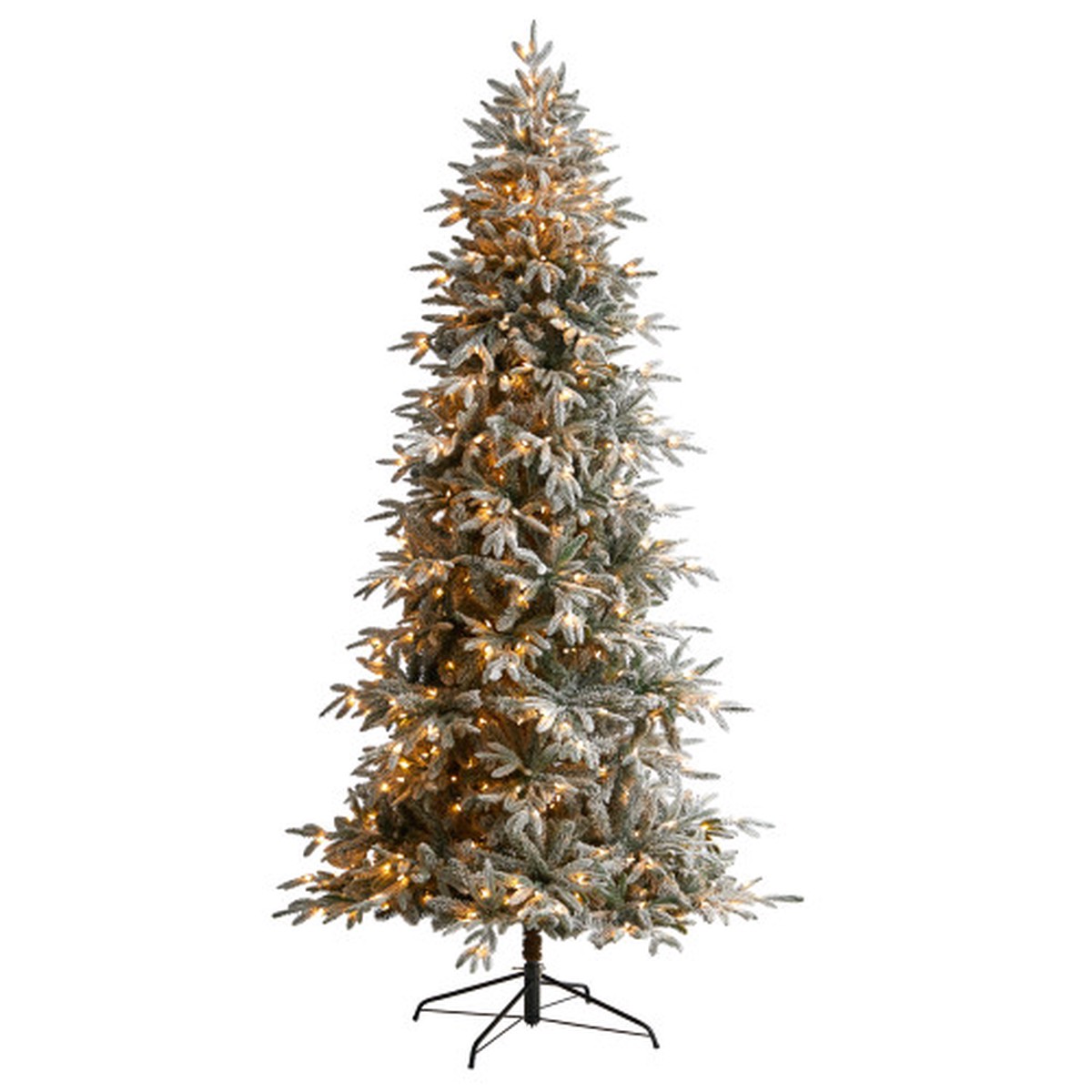 8.5′ Pre-Lit Flocked Manchester Spruce Artificial Christmas Tree, White Lights