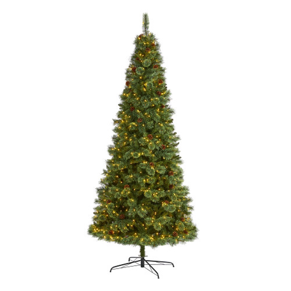 9 Pre-Lit Mountain Pine and Pinecones Artificial Christmas Tree, Warm Clear LED Lights