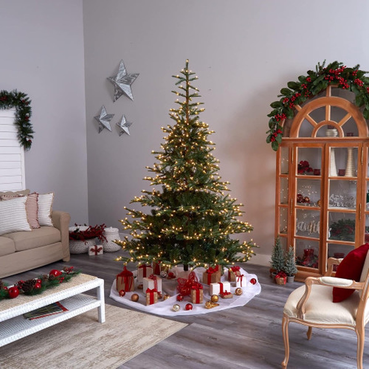 Pre-Lit Layered Washington Spruce Artificial Christmas Tree- 8' - Clear LED Lights