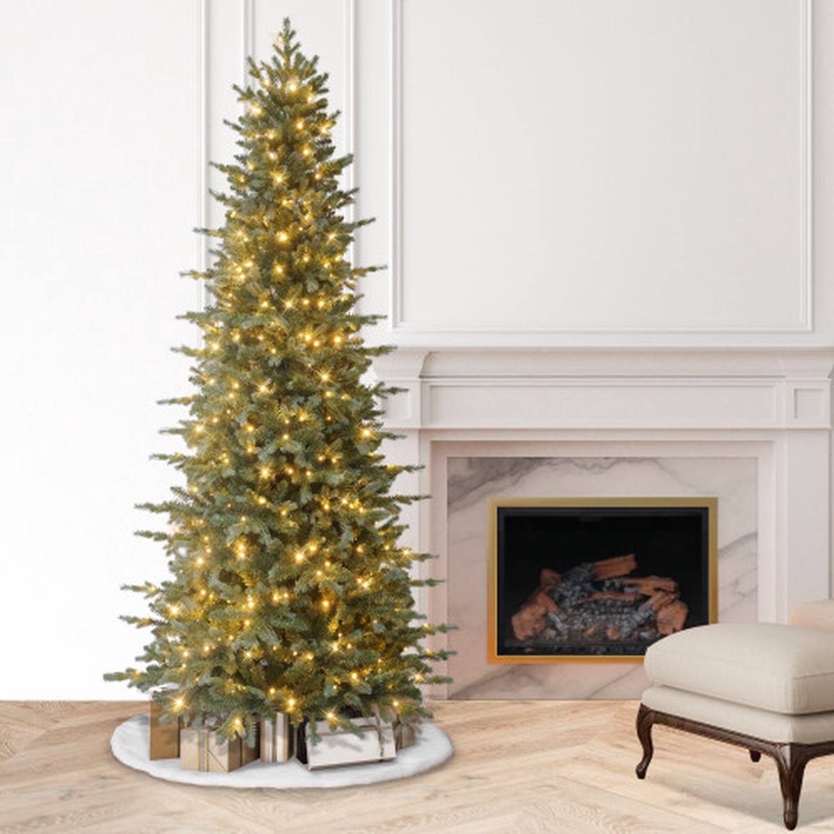 Pre-Lit Slim Linden Fir Artificial Christmas Tree – 7.5 – Dual-Color LED Lights