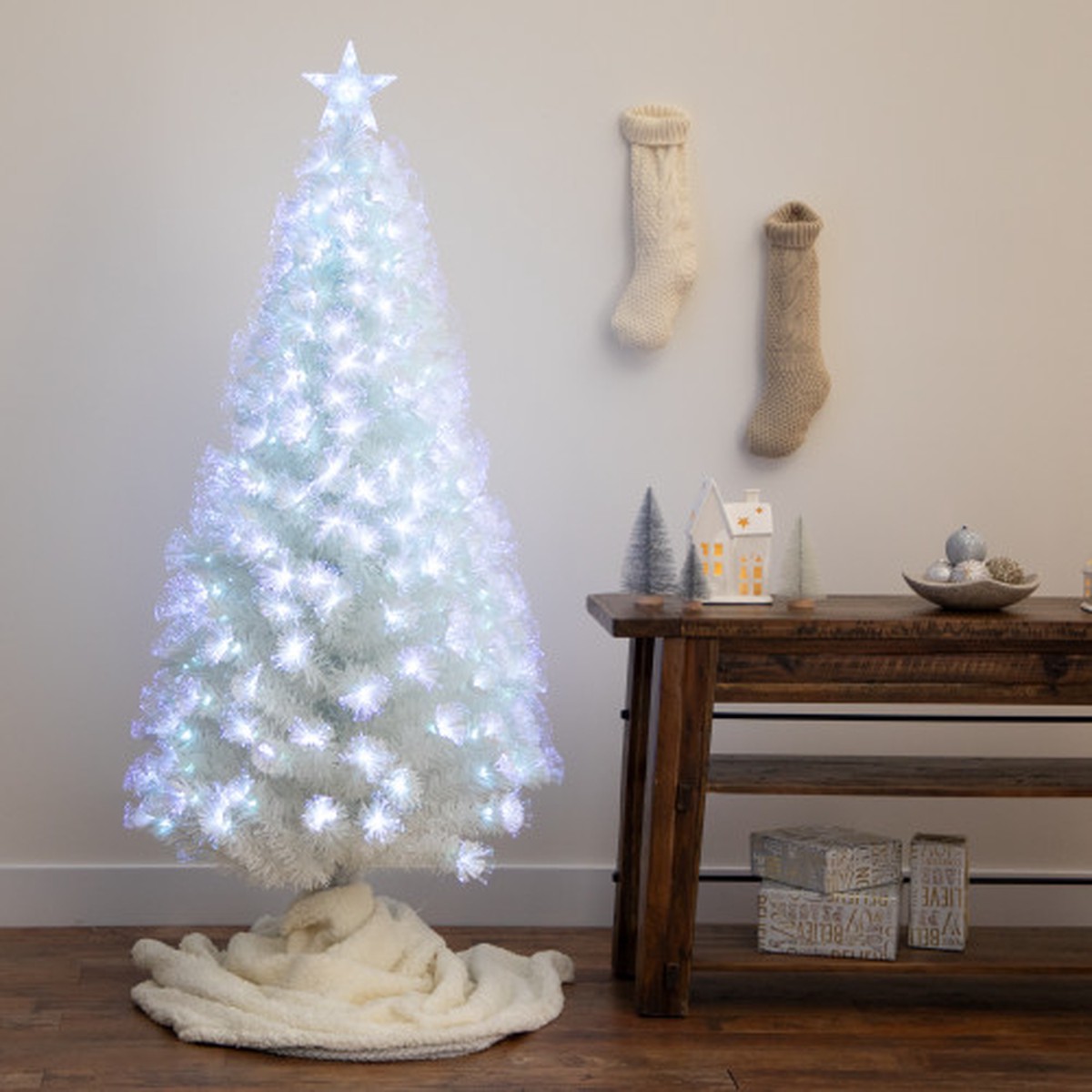 Pre-Lit Star Tree Topped Artificial Christmas Tree – 6 – Multicolor Fiber Optic Lights