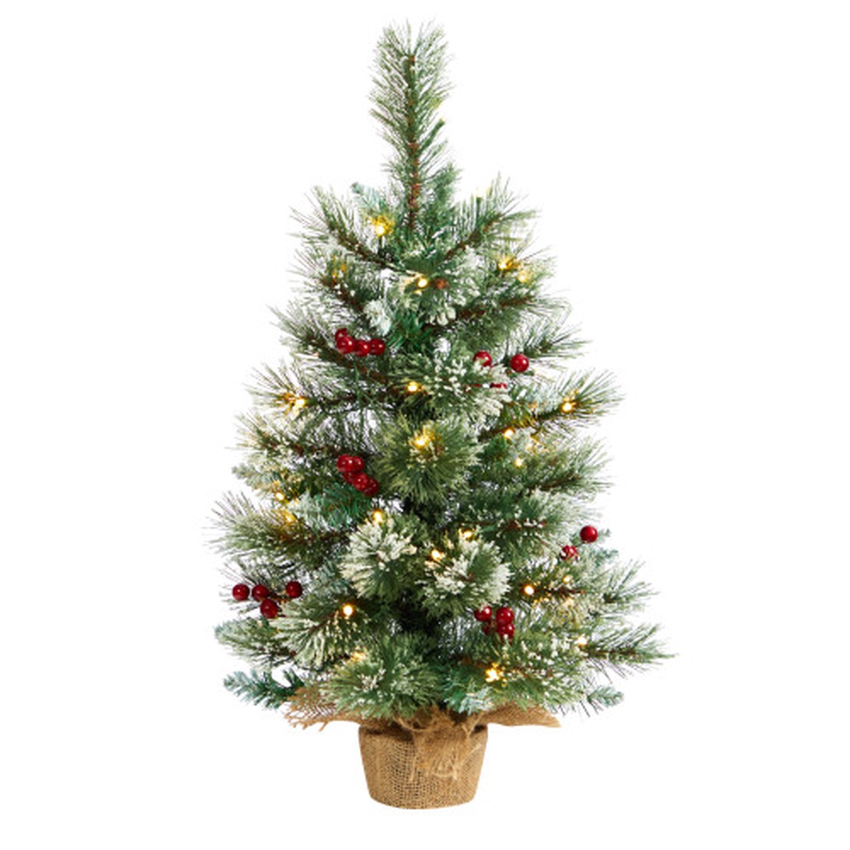 2 Pre-Lit Snow Tipped Mini Artificial Christmas Potted Tree, LED Lights