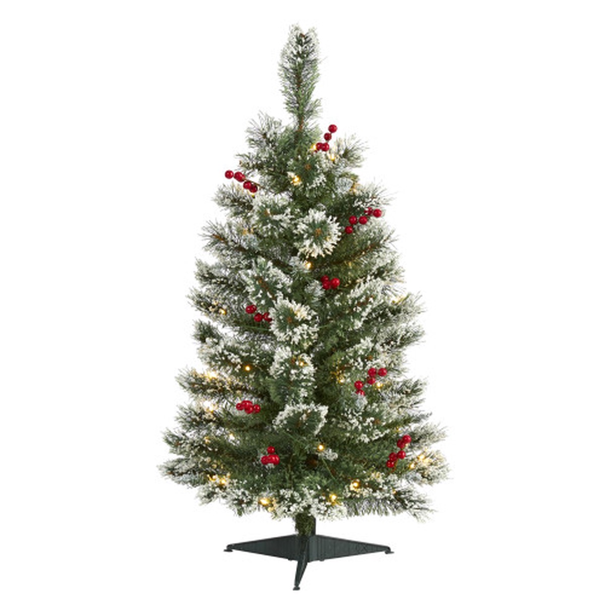 3 Pre-Lit Medium Frosted Swiss Pine with Berries Christmas Tree, Warm Clear LED Lights