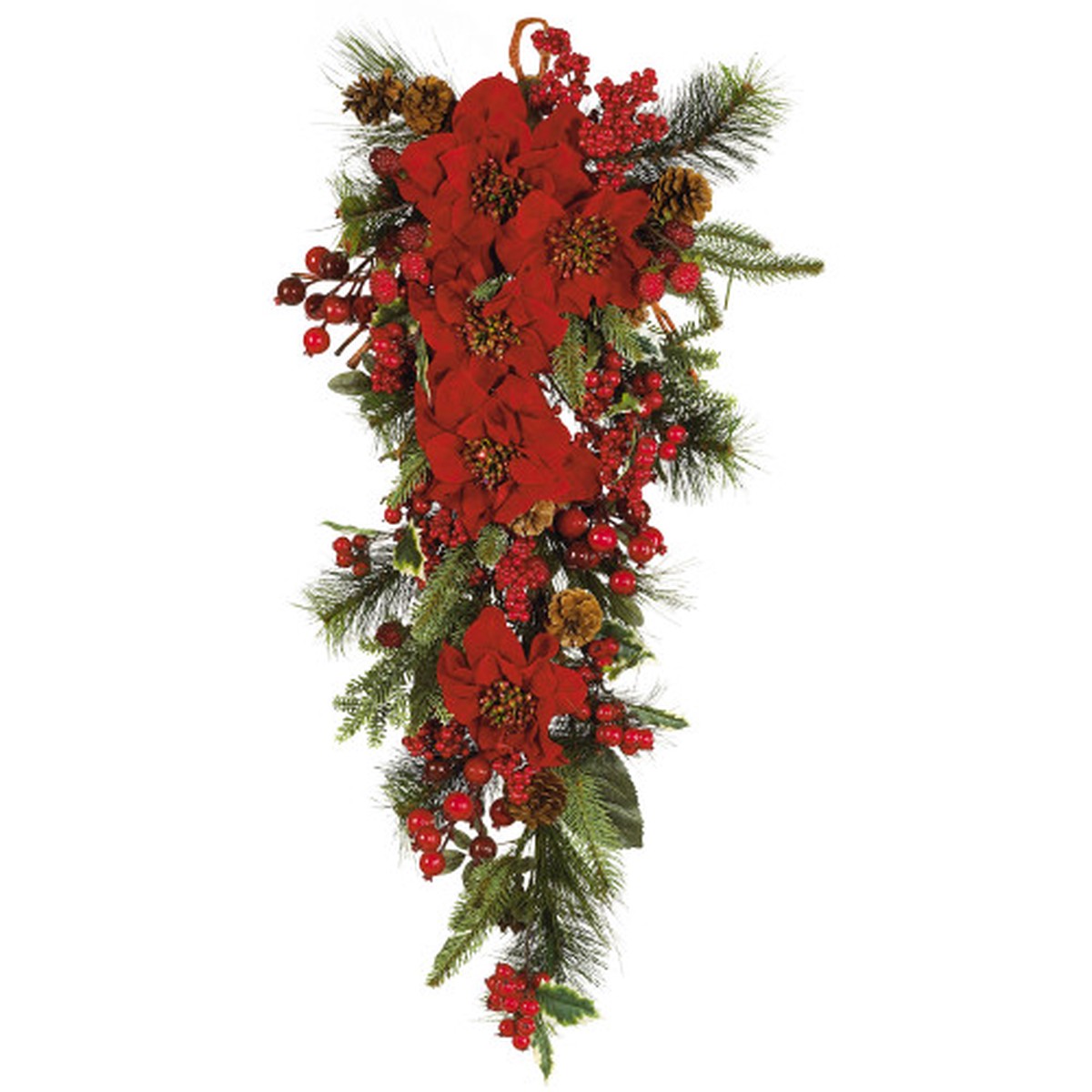 30″ Poinsettia Artificial Christmas Teardrop Swag, Unlit