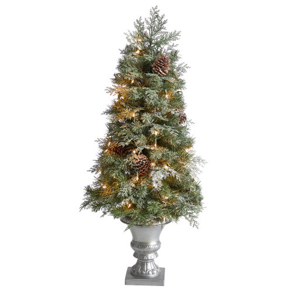 4 Pre-Lit English Pine Artificial Christmas Potted Tree, Warm White LED Lights