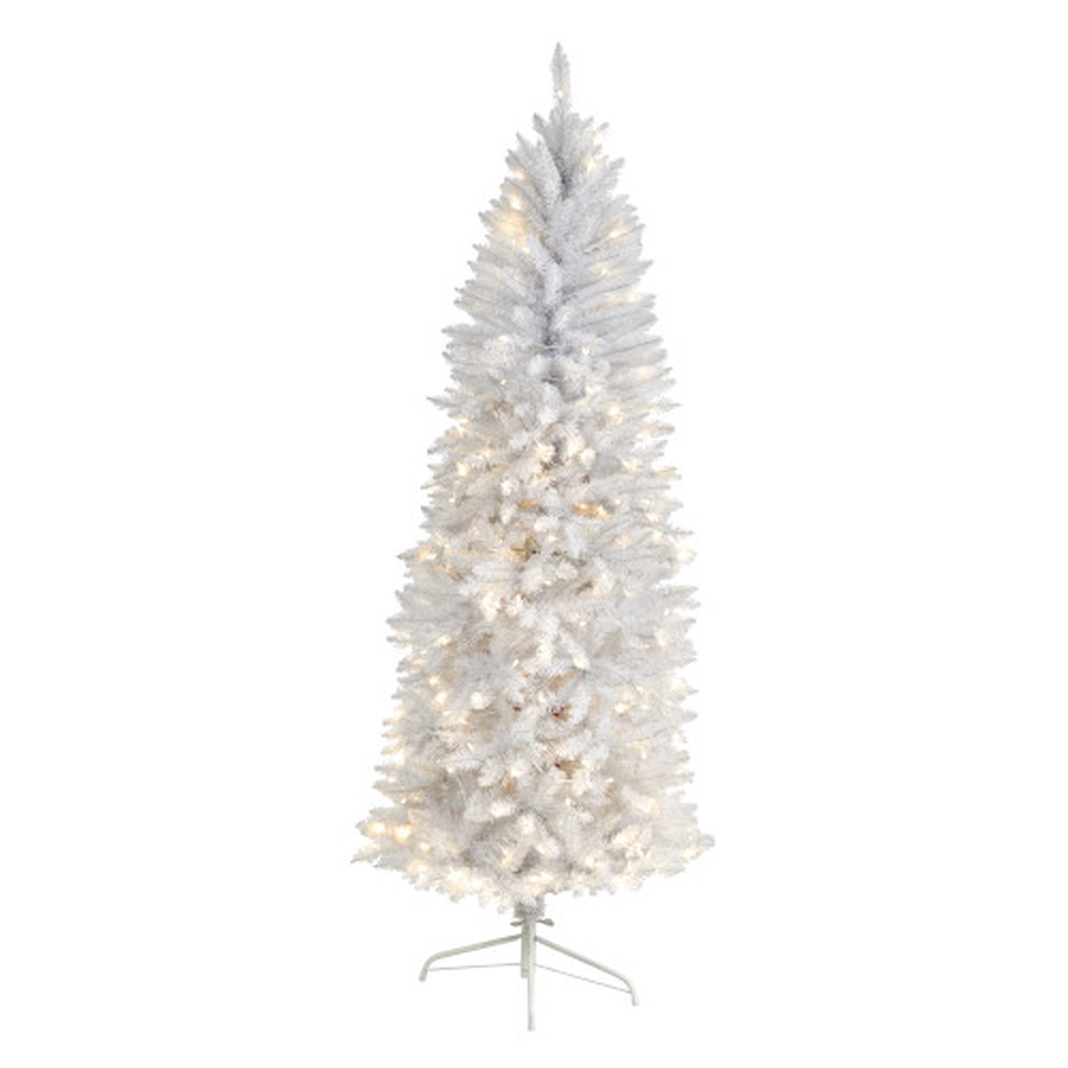 6 Pre-Lit Slim Artificial White Christmas Tree, Clear LED Lights