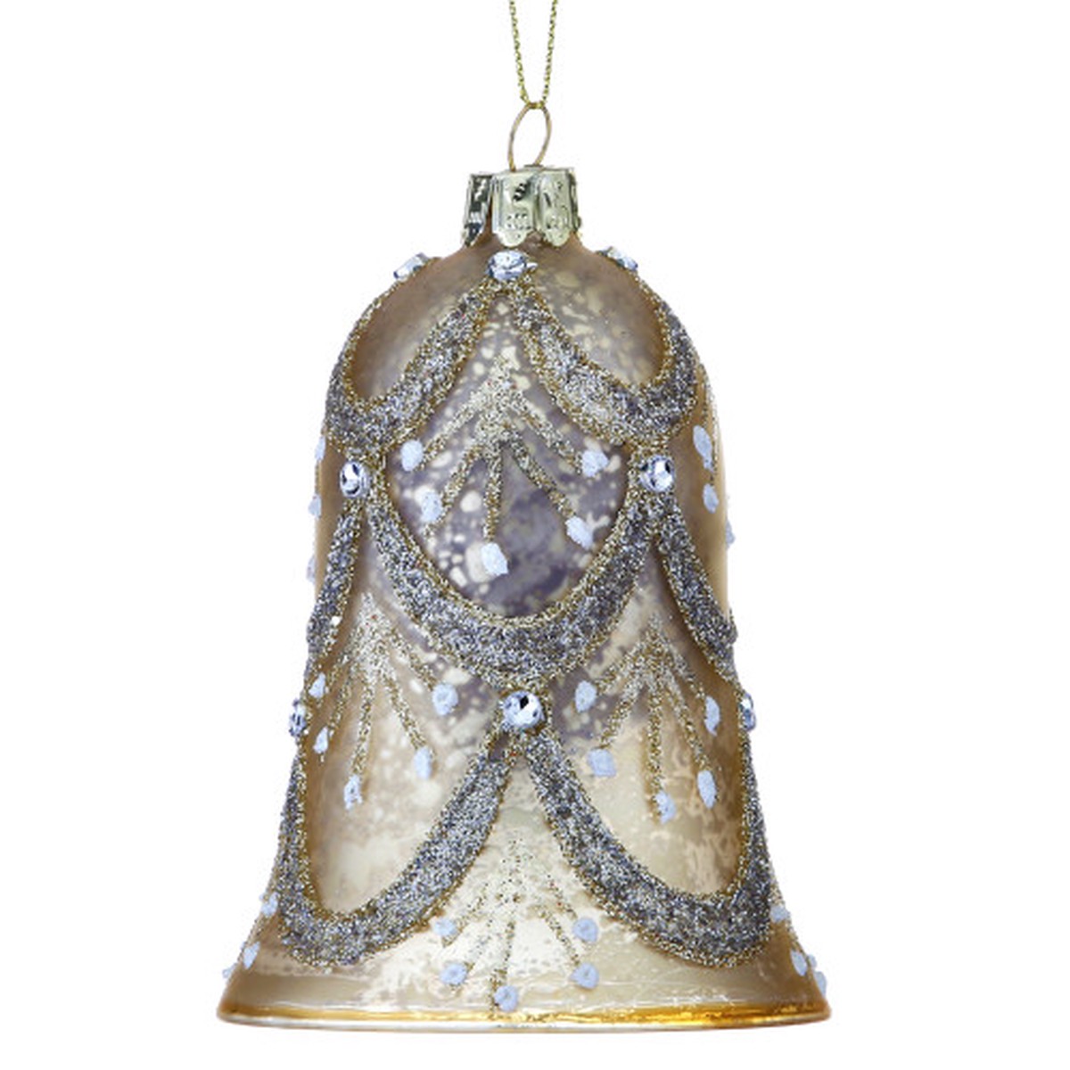 6ct Glittering Vintage Beaded Glass Bell Christmas Ornaments 4″(100mm)