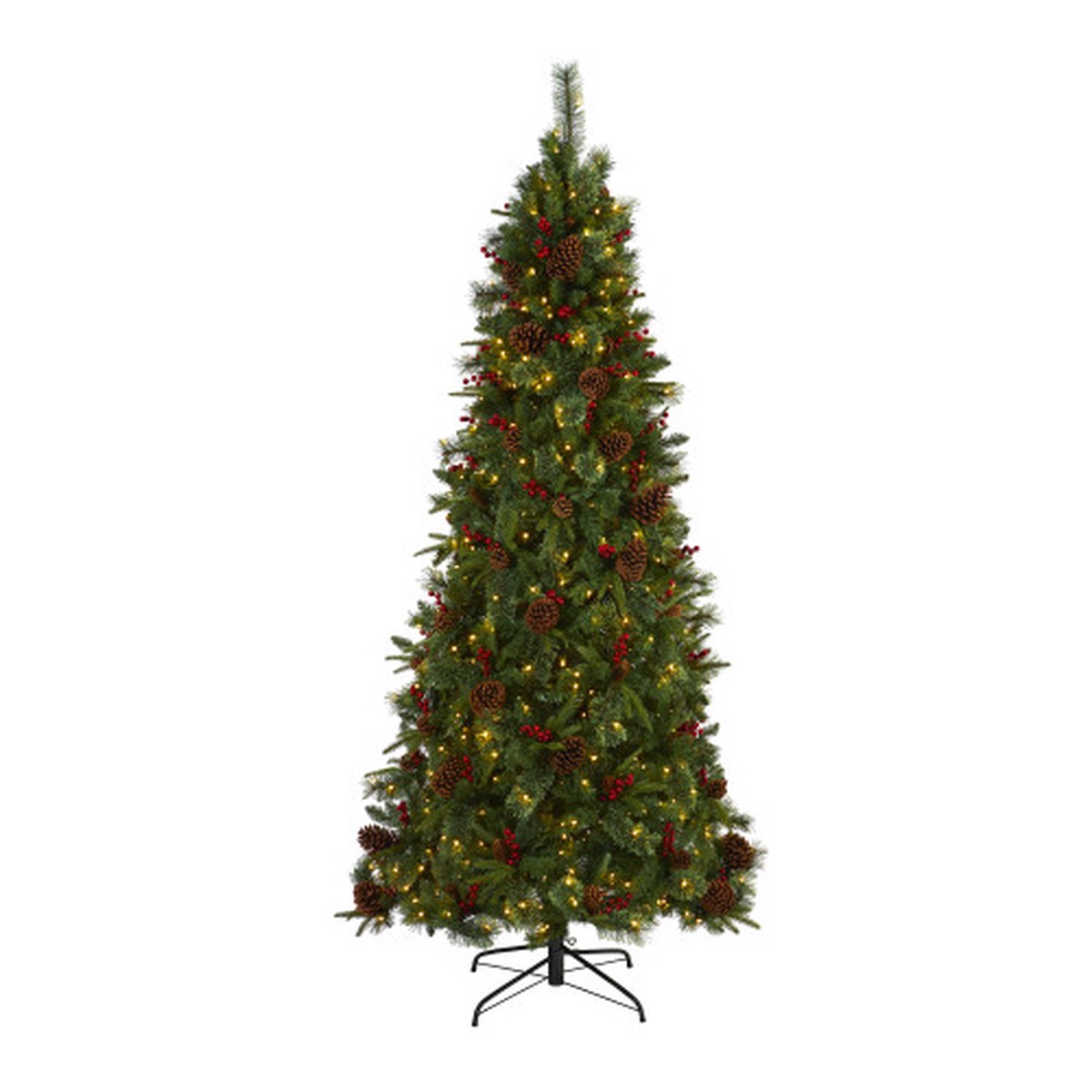 7.5 Pre-Lit Norway Cone and Berry Pine Artificial Christmas Tree, Clear LED Lights