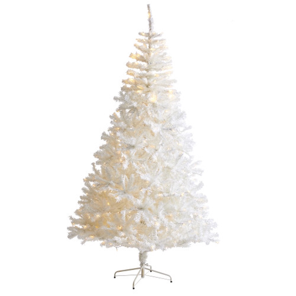 7.5′ Pre-Lit Snow White Artificial Christmas Tree, Warm Clear LED Lights