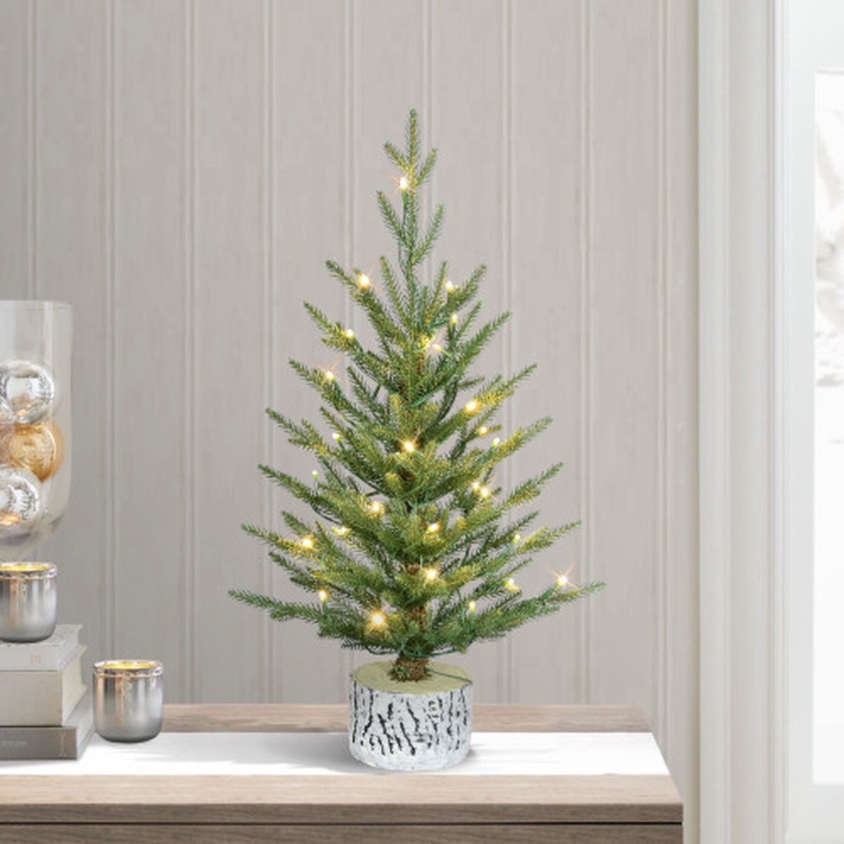 Pre-Lit Arctic Fir Potted Artificial Christmas Tree – 2′ – Warm White LED