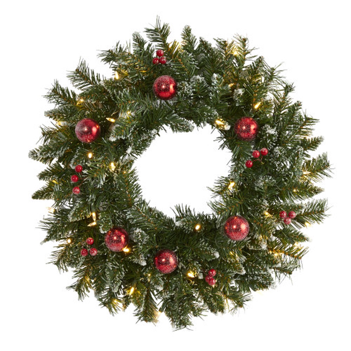 Pre-Lit Frosted Artificial Christmas Wreath, 24-Inch, Clear LED Lights