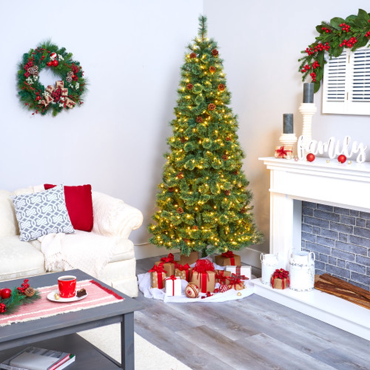 Pre-Lit Mountain Pine Slim Artificial Christmas Tree – 7′ – Clear LED Lights