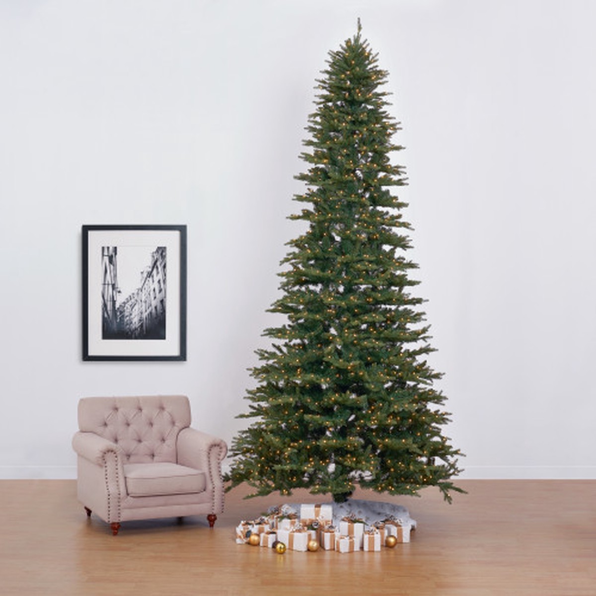 Pre-Lit Slim Belgium Fir Artificial Christmas Tree – 12′ – Clear LED Lights