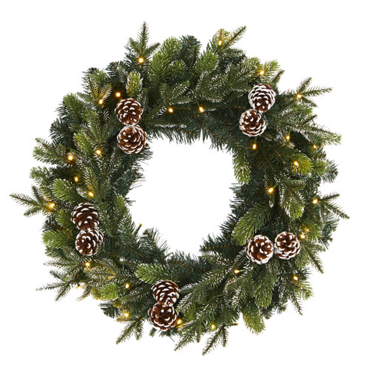 Pre-Lit Snowed Pinecone Artificial Christmas Wreath, 24-Inch, Clear LED Lights