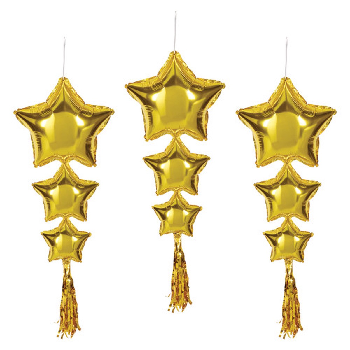 Trio-Star Balloons with Tassels – Gold – 3.75′ – Set of 6