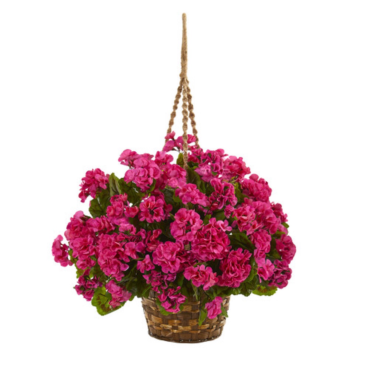 UV Resistant Artificial Geranium Hanging Basket Plant – 19″ – Pink