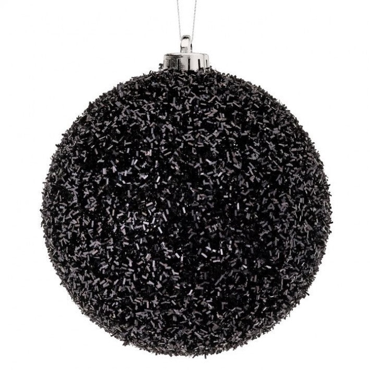 Black Glamor Glitter Ball Ornaments, 5.9" (set of 2)