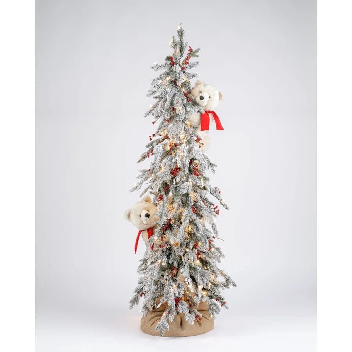 Frosted Christmas Frolic Tree W/Polar Bears Large Figurine, 72"