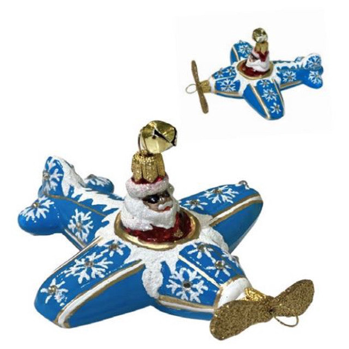 Glass Holiday Flyer Santa Ornament, 4.25"