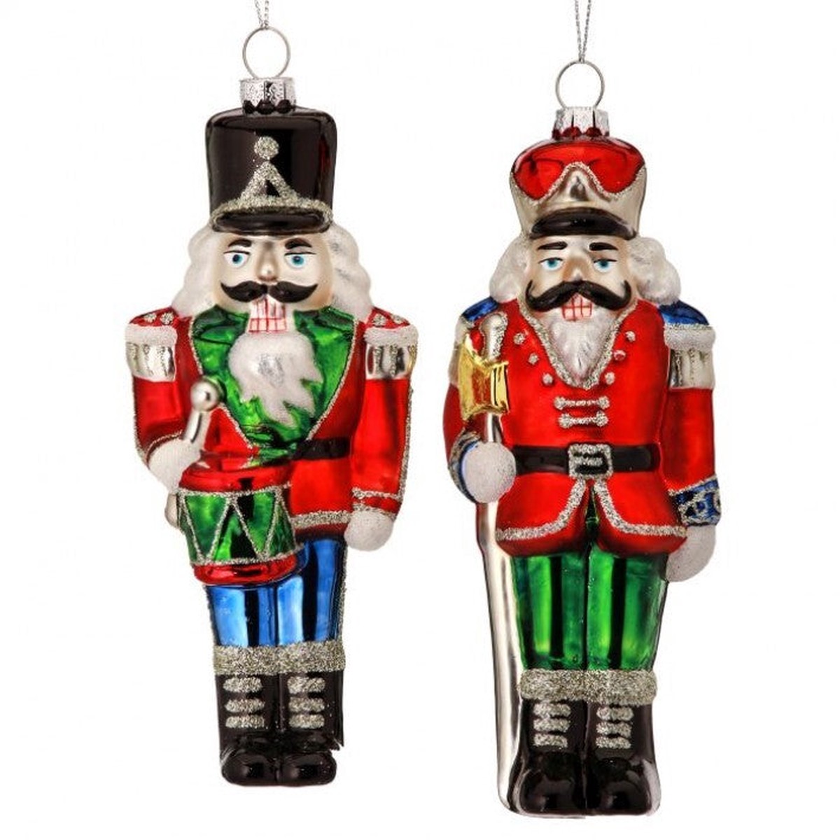 Glass Nutcracker Ornament, 6" (set of 2)