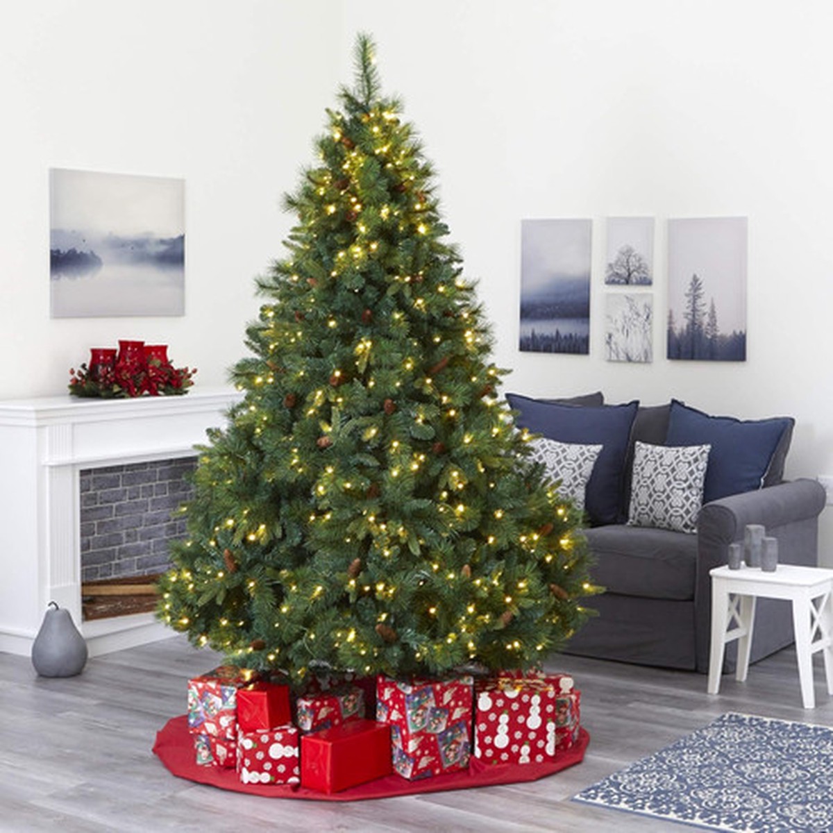 Pre-Lit Full West Virginia Mixed Pine Artificial Christmas Tree – 7.5′ – Clear LED Lights