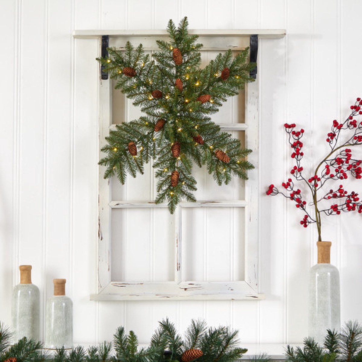 Pre-Lit Snowflake with Pinecones Artificial Christmas Wreath - 30" - LED Lights