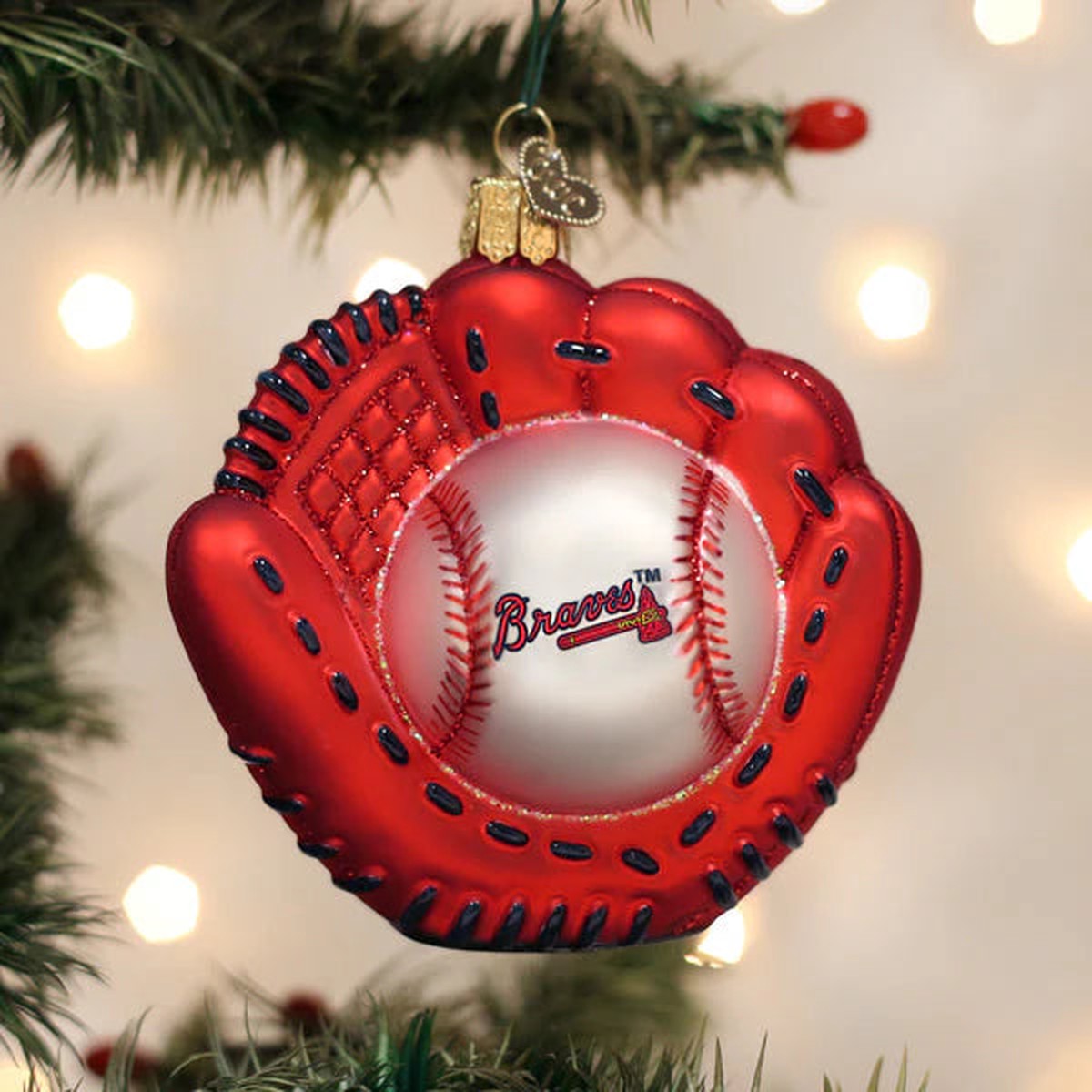 Braves Baseball Mitt Ornament, 3.75"