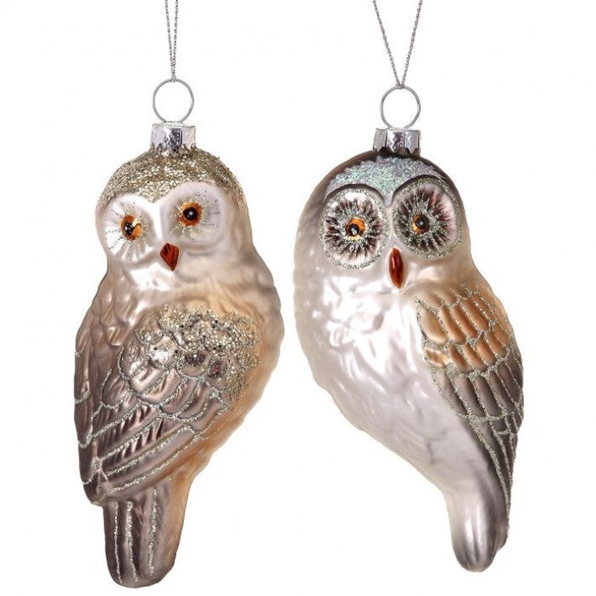 Glass Glitter Owl Ornament, 4.5"